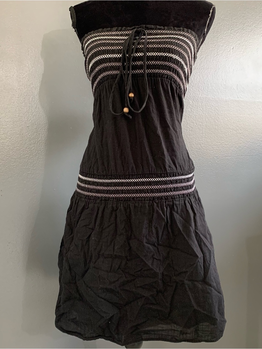 Old Navy Black Strapless Smocked Dress with White Stitching